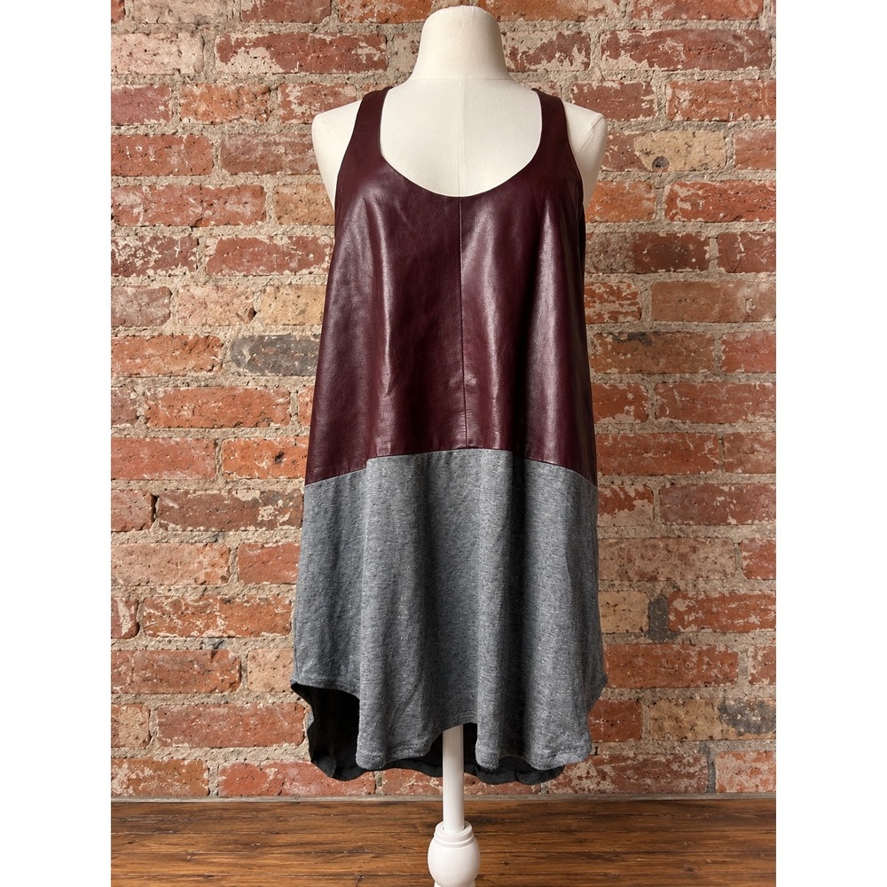 Mason Lambskin Leather Silk Mixed Media Tunic Top M Lagenlook Moto Grunge Fall